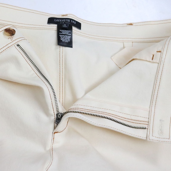 Lafayette 148 Women's Size 16 Stretch Twill Wide Leg Crop Pants Pockets Cream - Picture 12 of 13